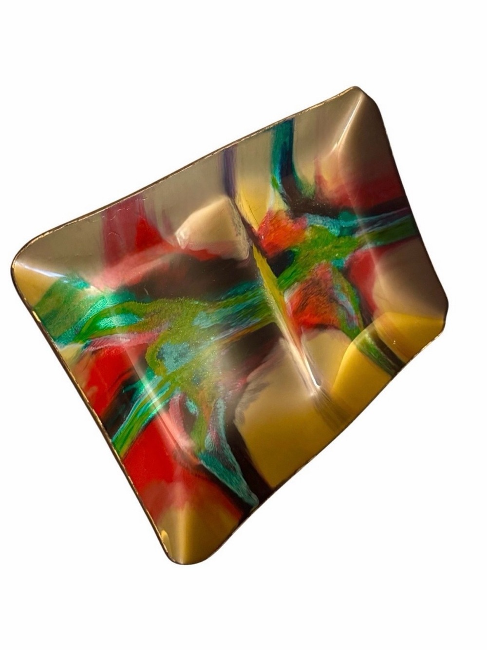 Vintage SEETUSEE Multicoloured Rectangular Leather Backed Mayfair Glass Tray